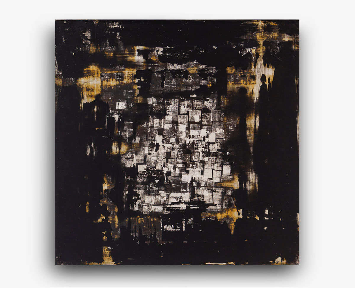 O.T., 2020, 24,5 cm x 24,5 cm, <br>Polimentglanzversilberung, Schellack, Pigmente auf Holz
